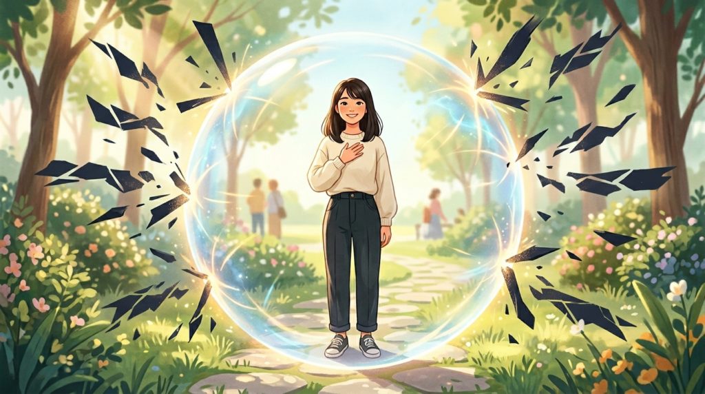 他人の感情から自分を守る心の境界線をイメージしたイラスト