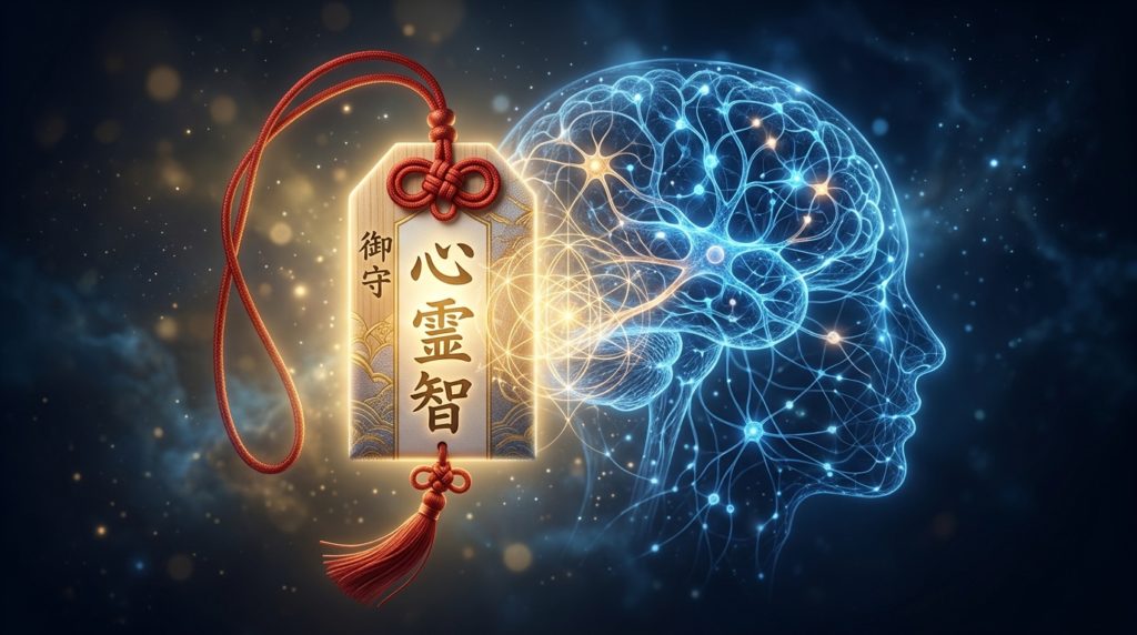 スピリチュアルな護符の力と脳科学の潜在意識のつながりを表すイメージ