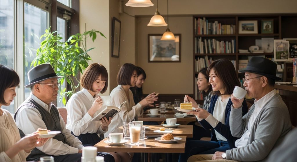 カフェでほっと一息つく日本人の画像