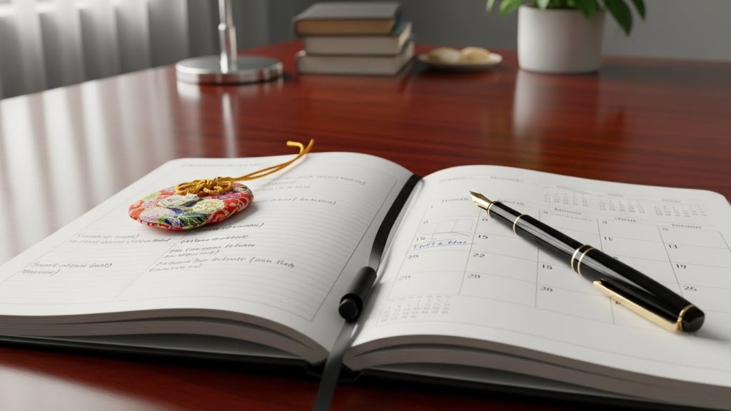 手帳のカバーにそっと挟まれた護符