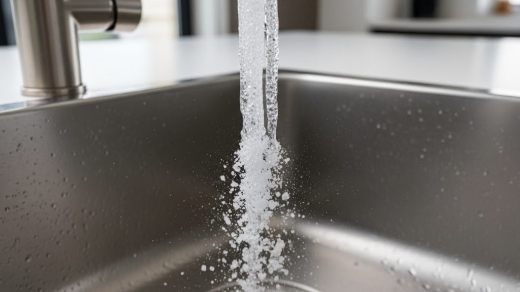 感謝を込めてキッチンで塩を水に流す様子