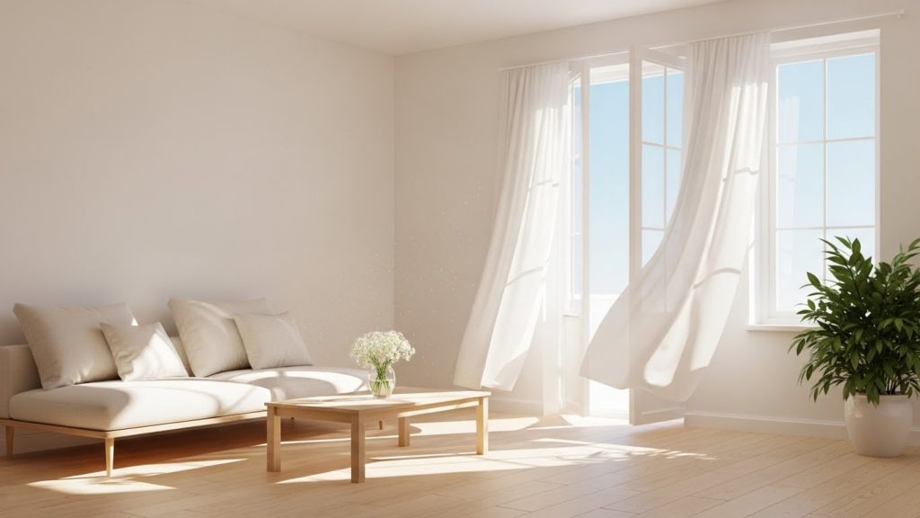 風が通り抜ける明るく清潔なリビング