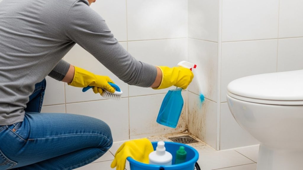 水回りを掃除して汚れを落とす様子