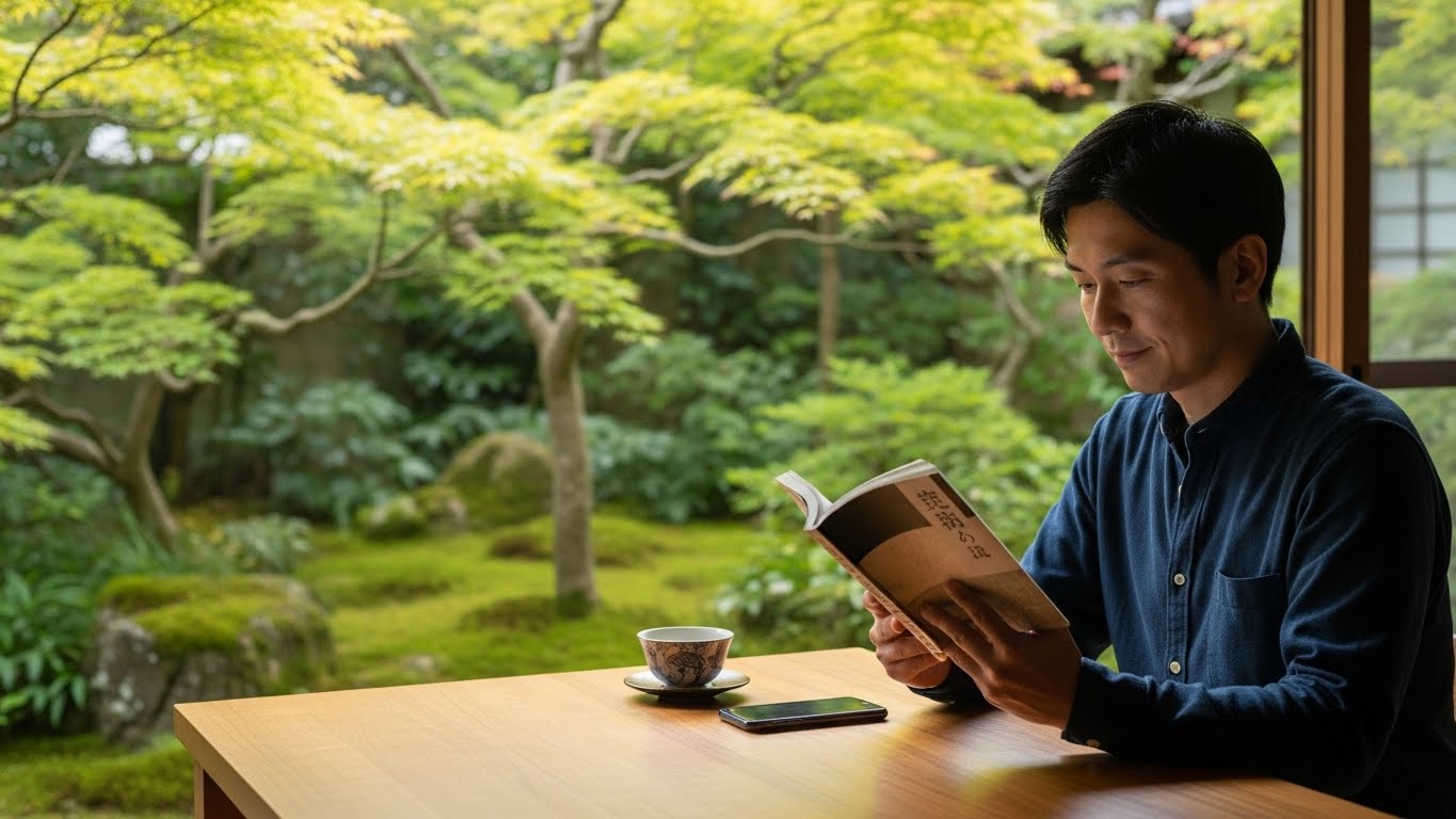 ベッドサイドに置かれたアナログ時計と、遠ざけられたスマートフォンのイメージ