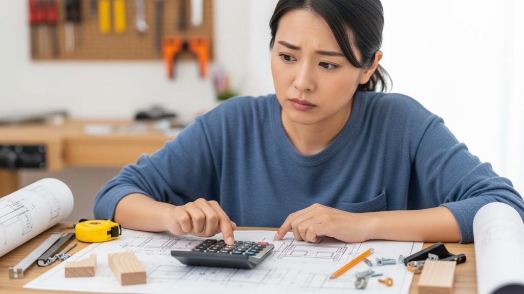 DIYの計画を立てながら予算について考えている女性の手元