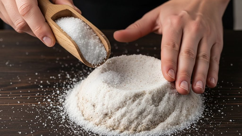 新しい粗塩を小皿に盛る準備