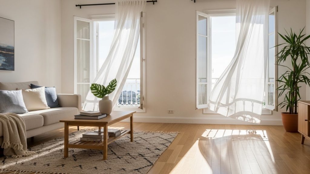 窓を開けて新鮮な空気を取り込んでいる部屋