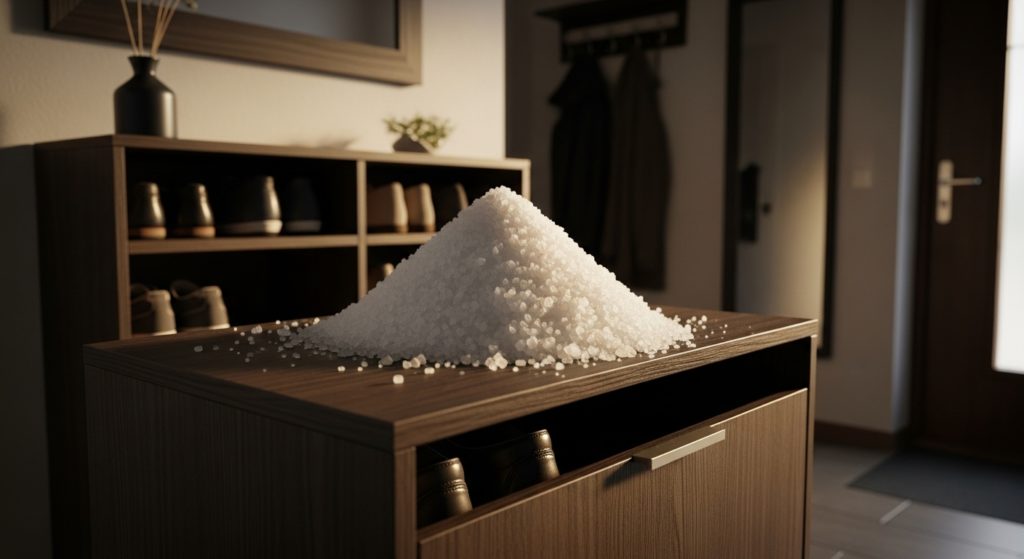 玄関の下駄箱の上に置かれた盛り塩