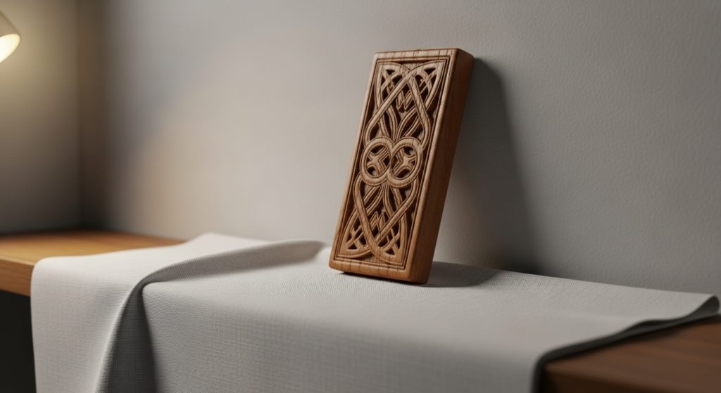 清潔な棚の上に正しく安置された護符