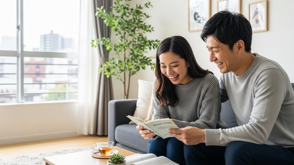 金運護符の効果で臨時収入があり喜ぶ日本人夫婦