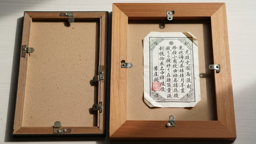 フォトフレームの中に護符を納めて飾るアイデア