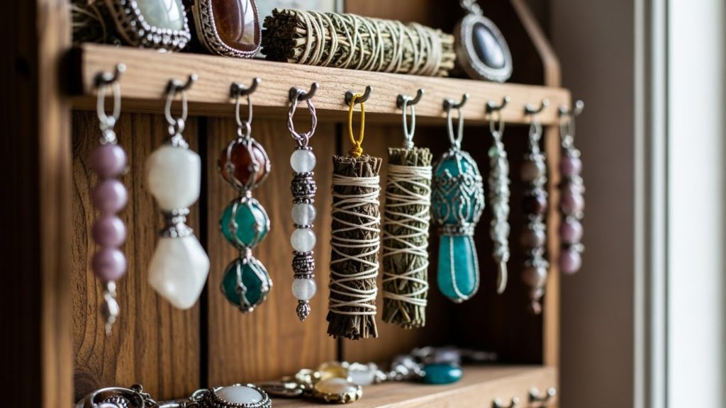 DIYの棚に飾られた魔除けの護符