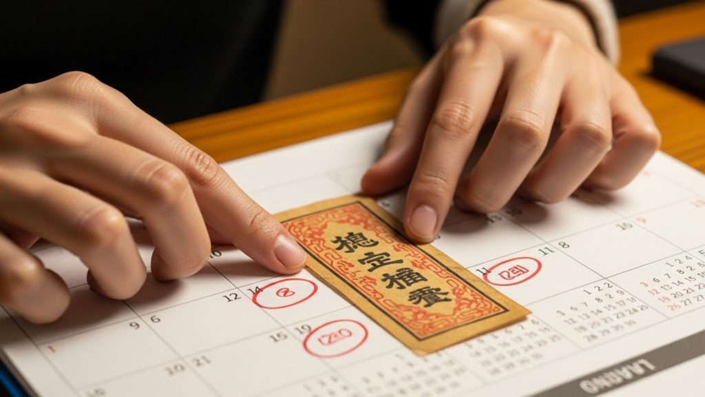 1年の経過を確認するカレンダーと護符