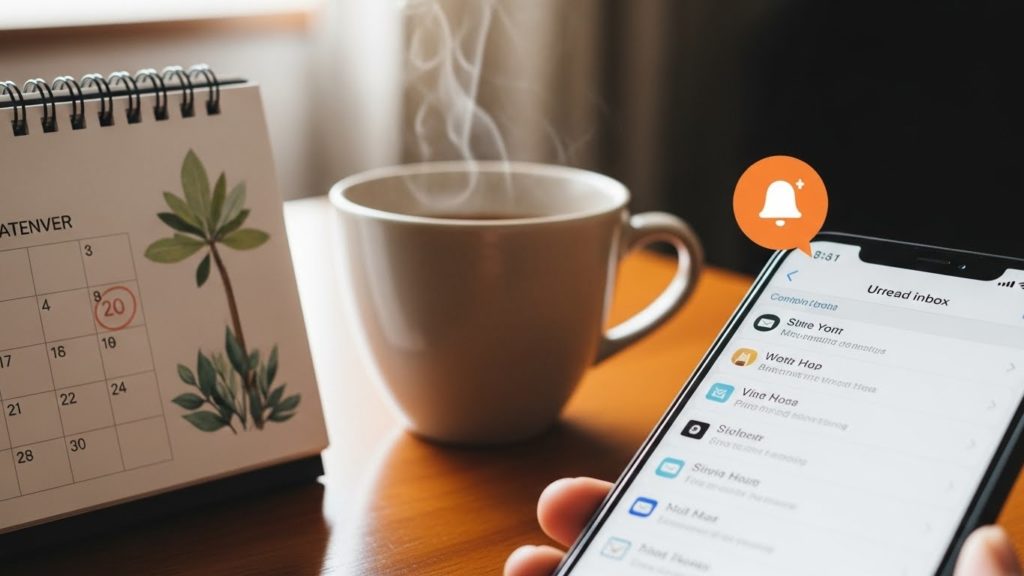 スマホでメール受信を確認している様子