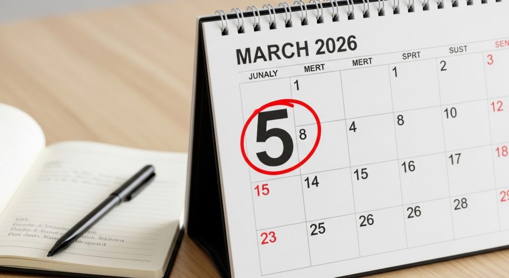 2026年3月5日のカレンダーに赤丸をつけて計画を立てる