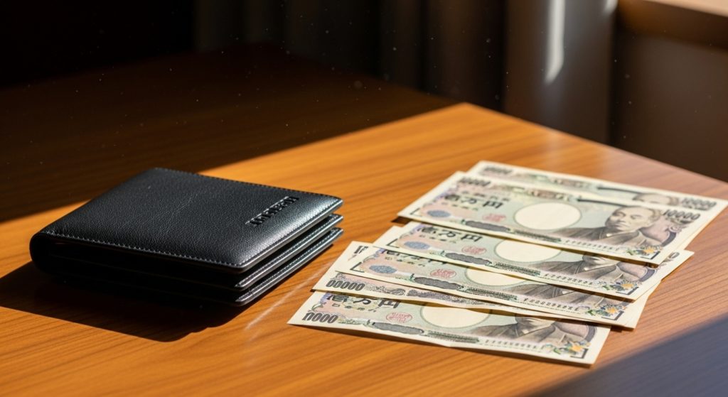 新しい革財布にお金を移して金運アップを願う