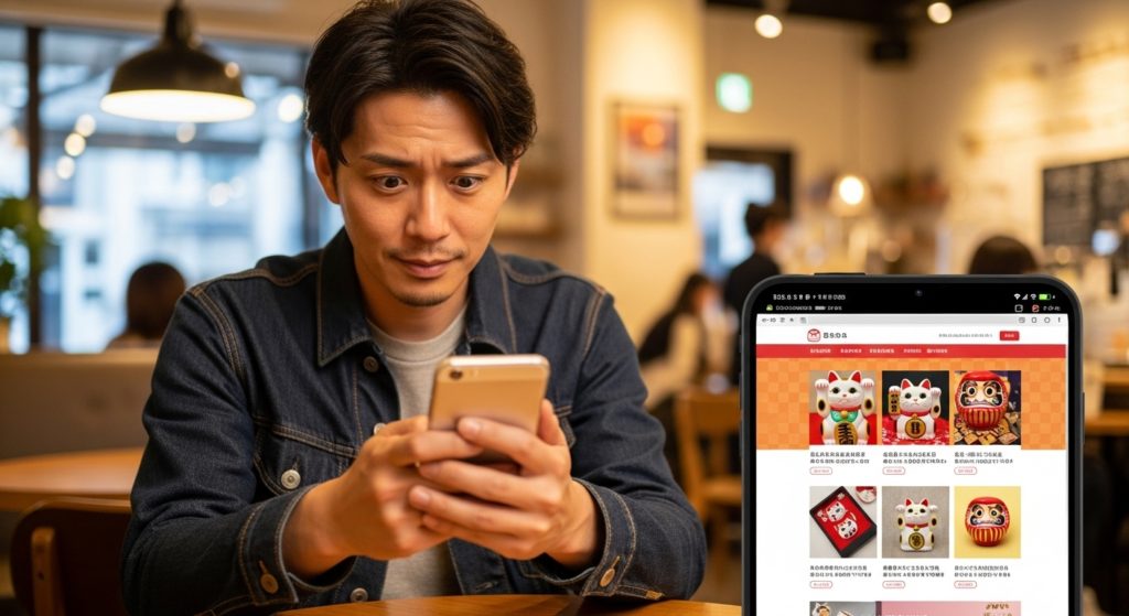 運気を変えるためのアイテムを真剣に探す男性