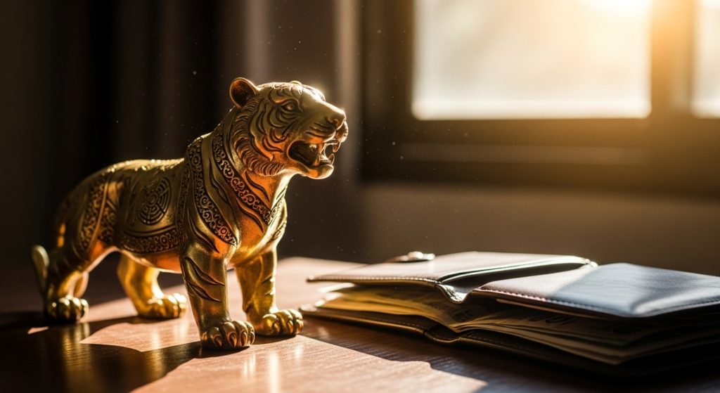金運の象徴である虎の置物と財布