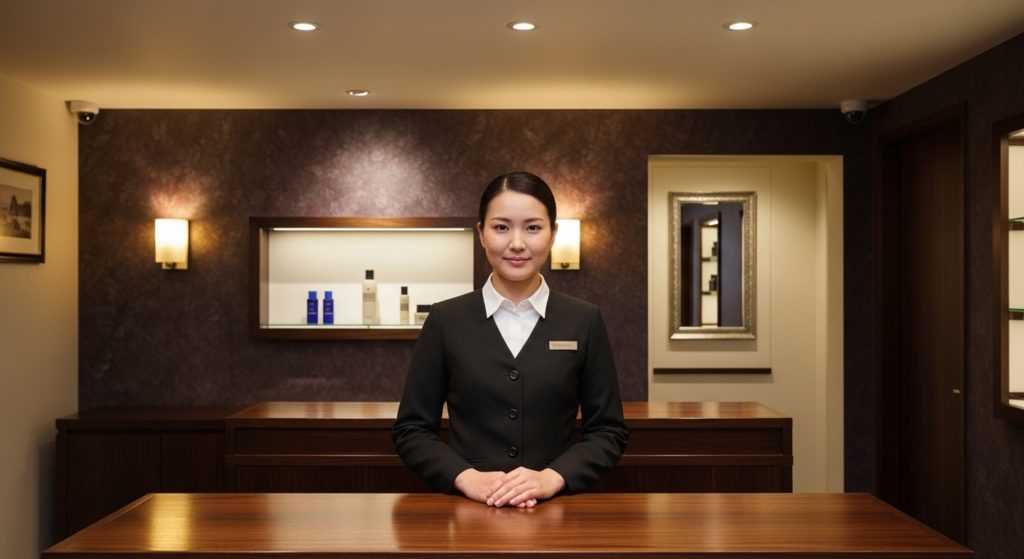 凛とした態度で店を守り、質の良い客を迎える準備ができている様子