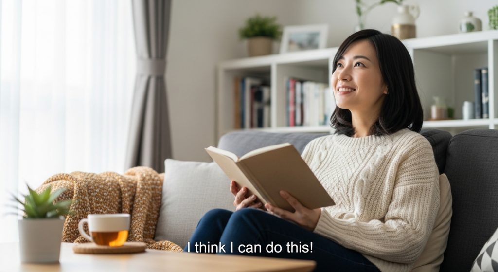 書き出した目標を見て、前向きな自信に満ち溢れている女性