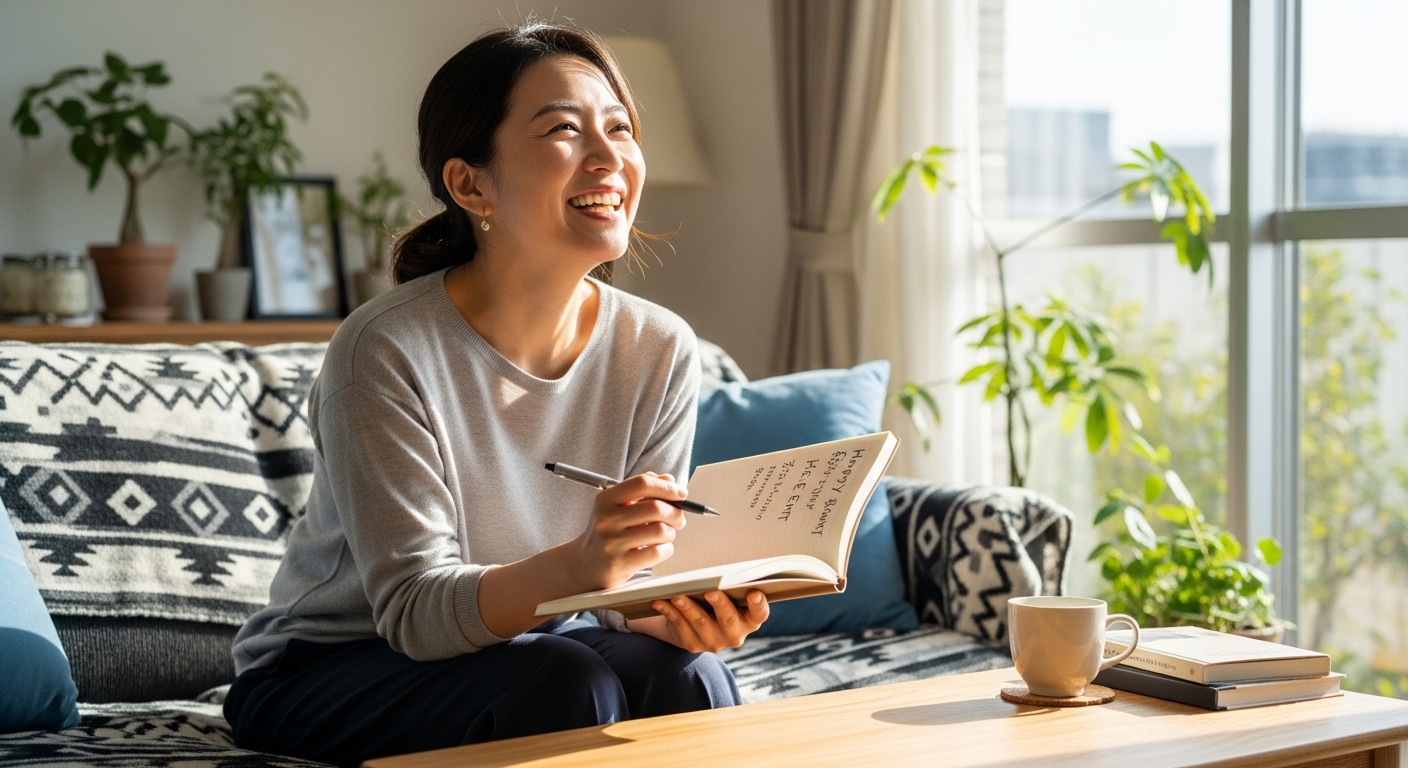 日常の小さな変化に気づき、幸せを感じている女性