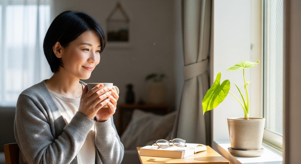 日常の小さな変化に気づき、幸せを感じている女性