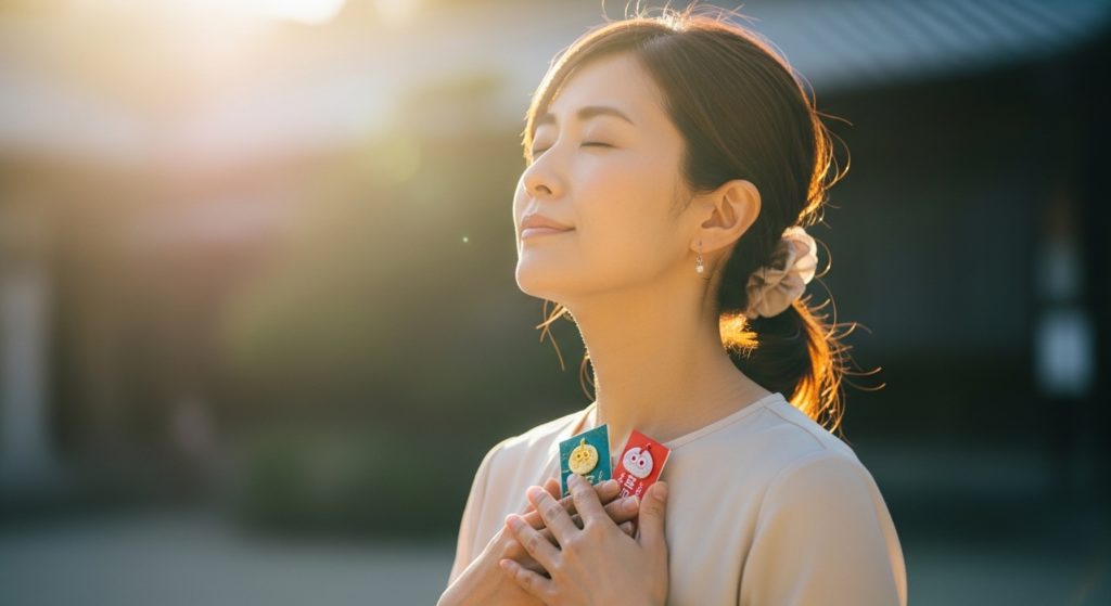 金運と魔除けのバランスで心が整い、安心している女性