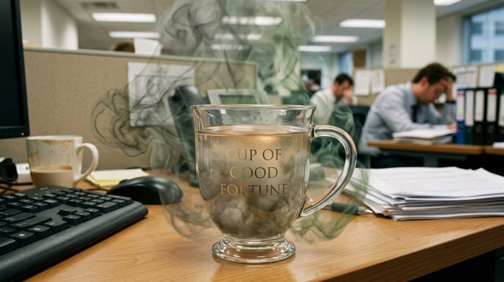 職場の毒や邪気によって運気のコップが濁る様子